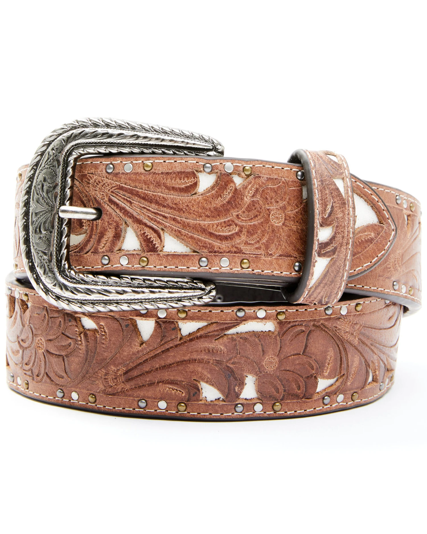 Shyanne Women's Brown Cut-Out Cream Underlay Western Belt - Image 2