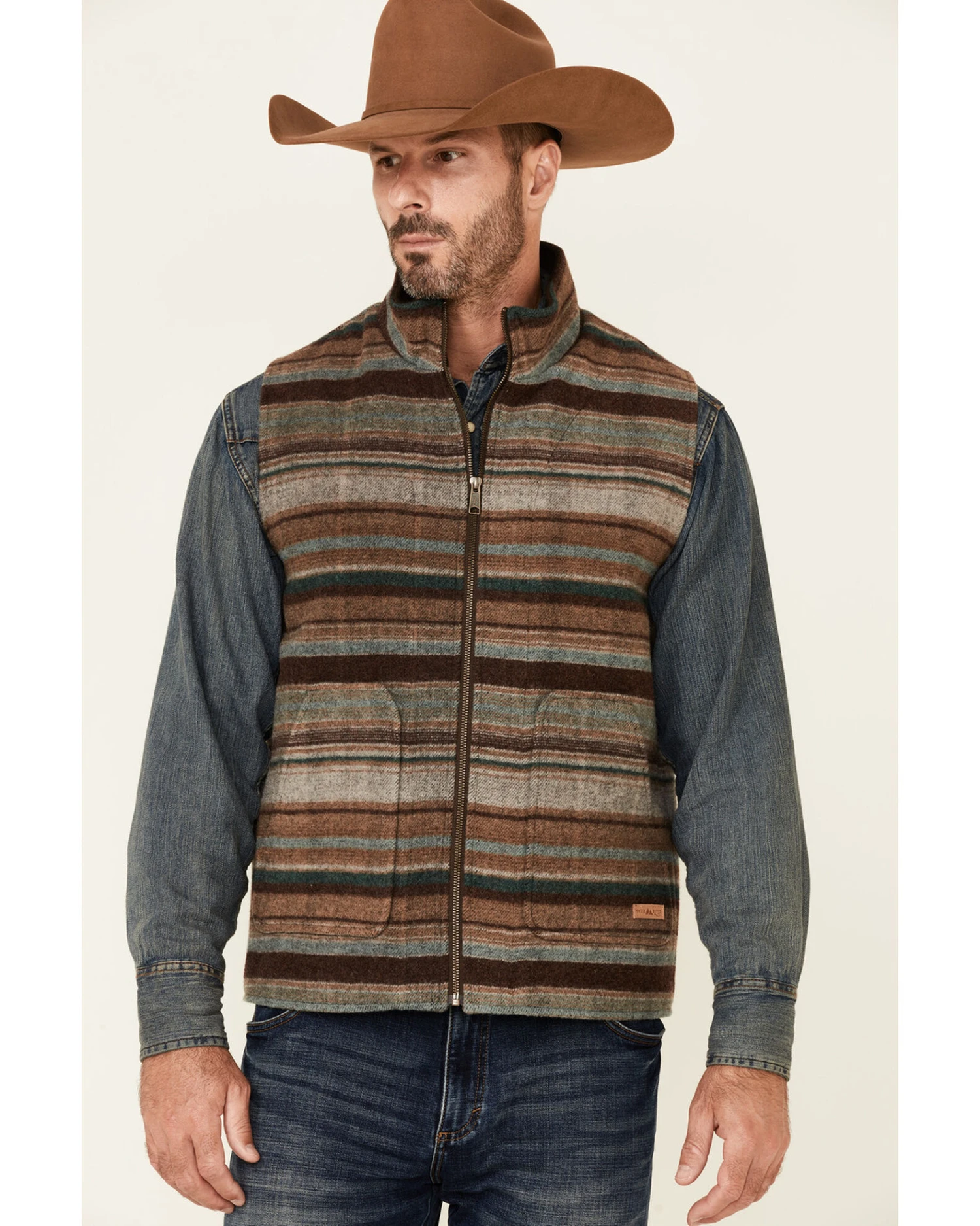 Powder River Outfitters Heather Brown Serape Stripe Zip-Front Wool Vest - Image 3