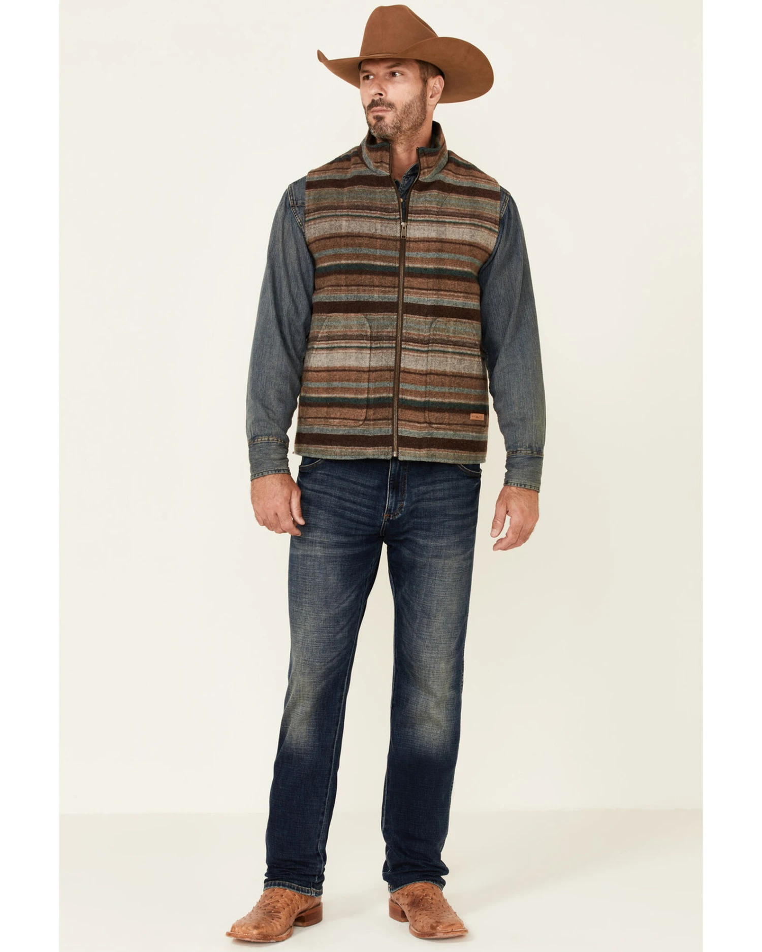 Powder River Outfitters Heather Brown Serape Stripe Zip-Front Wool Vest - Image 2