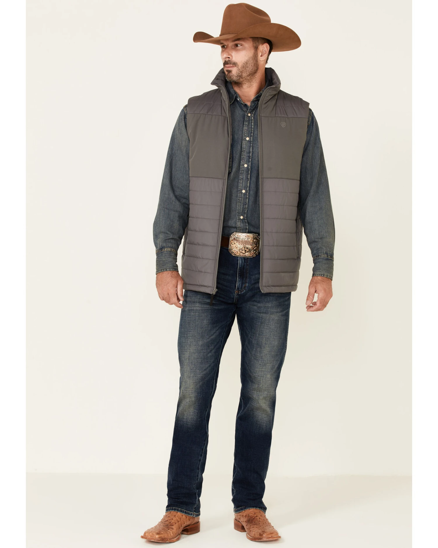 Rock & Roll Denim Men's Solid Charcoal Performance Quilted Zip-Front Vest - Image 2