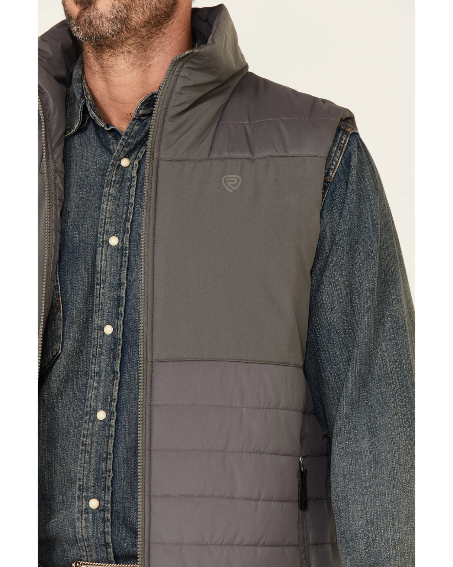 Rock & Roll Denim Men's Solid Charcoal Performance Quilted Zip-Front Vest - Image 4