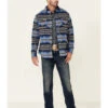 Powder River Outfitters Men's Blue Southwestern Print Button-Front Wool Shirt Jacket