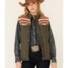 Hooey Women's Green Serape Yoke Button Vest