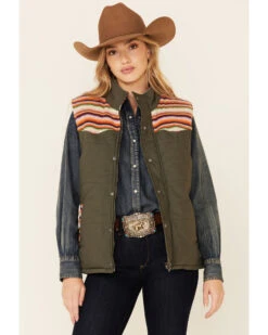 Hooey Women's Green Serape Yoke Button Vest