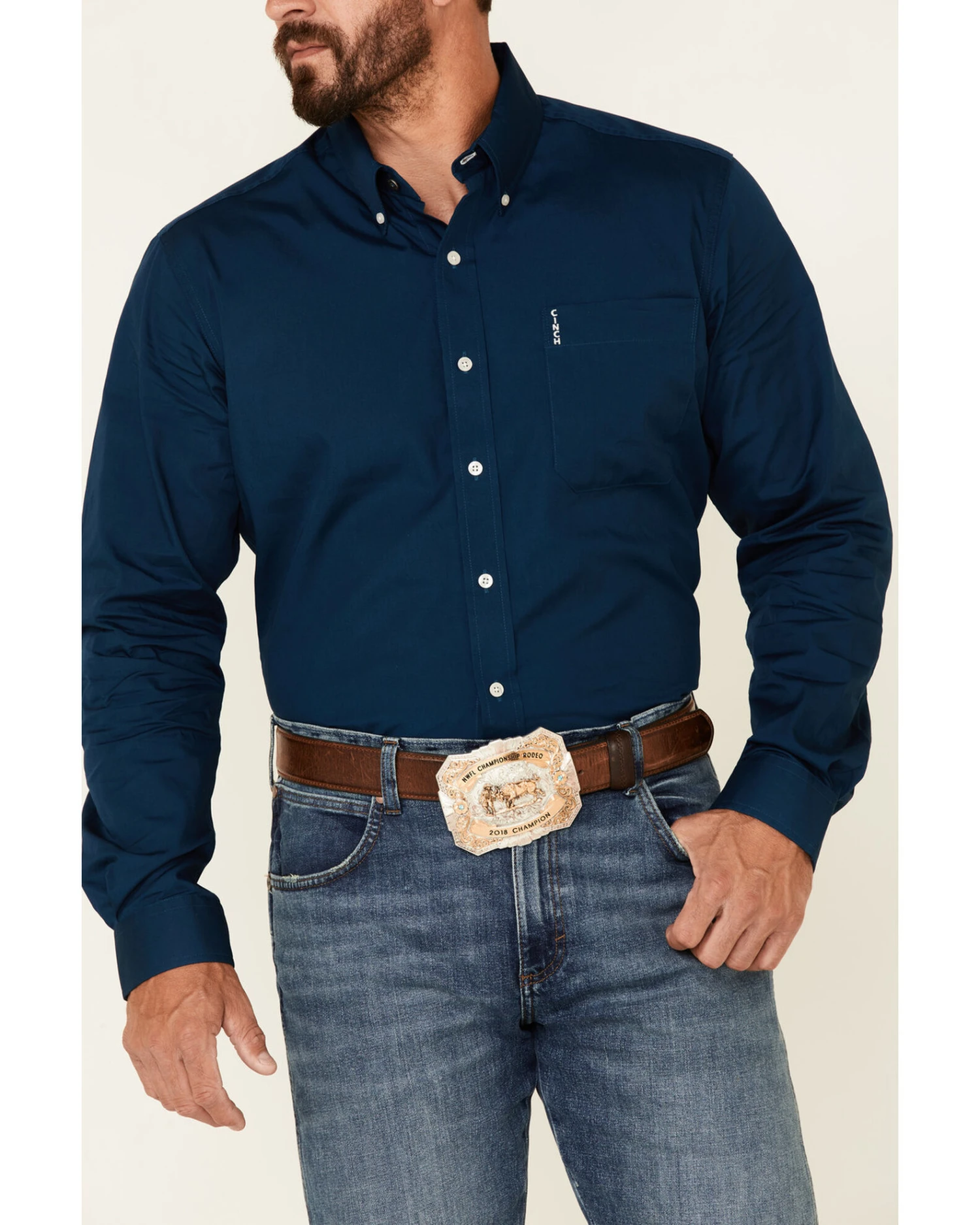 Cinch Men's Modern Fit Solid Navy Long Sleeve Button-Down Western Shirt