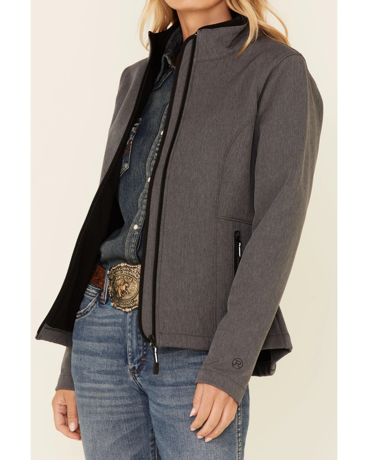 Roper Women's Heather Gray Fleece Zip-Front Softshell Jacket - Image 4