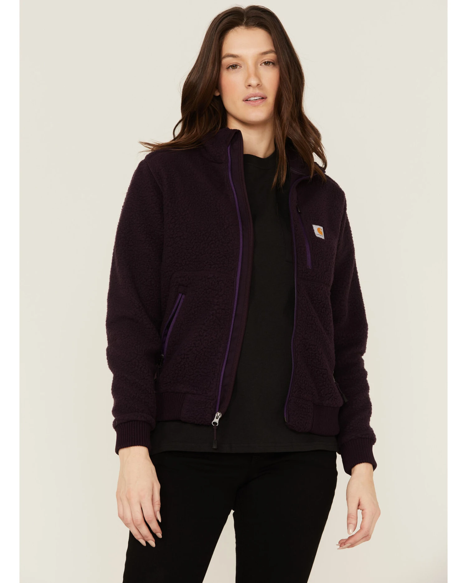 Carhartt Women's Solid Purple Relaxed Fit Zip-Front Sherpa Fleece Work Jacket - Image 2