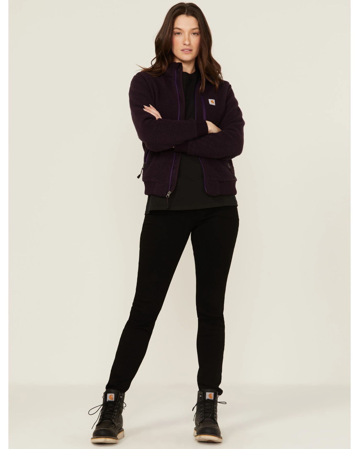 Carhartt Women's Solid Purple Relaxed Fit Zip-Front Sherpa Fleece Work Jacket - Image 4
