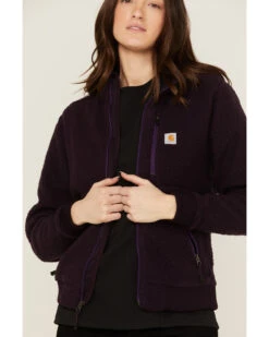 Carhartt Women's Solid Purple Relaxed Fit Zip-Front Sherpa Fleece Work Jacket