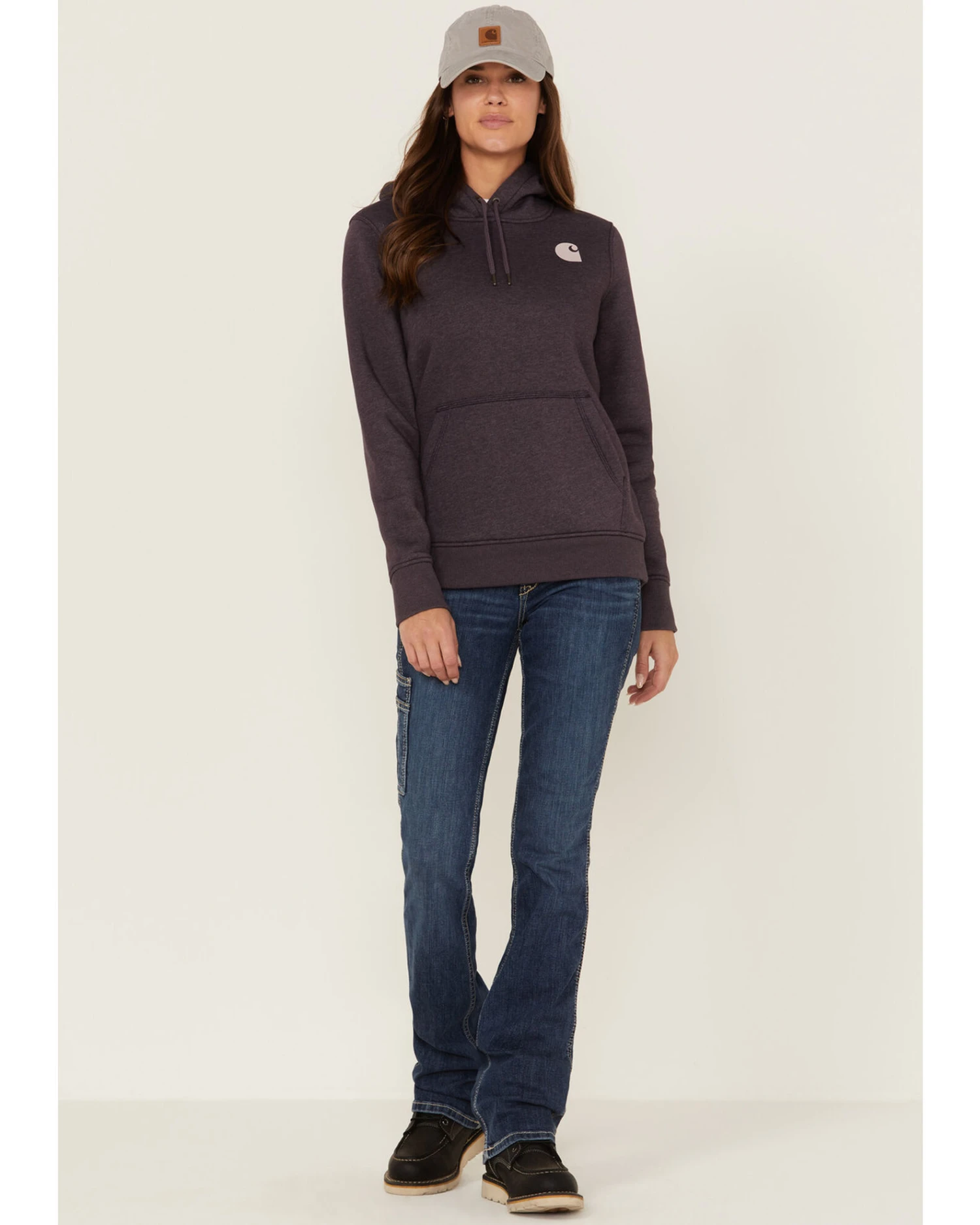 Carhartt Women's Gray Relaxed Midweight Logo Sleeve Graphic Hooded Sweatshirt