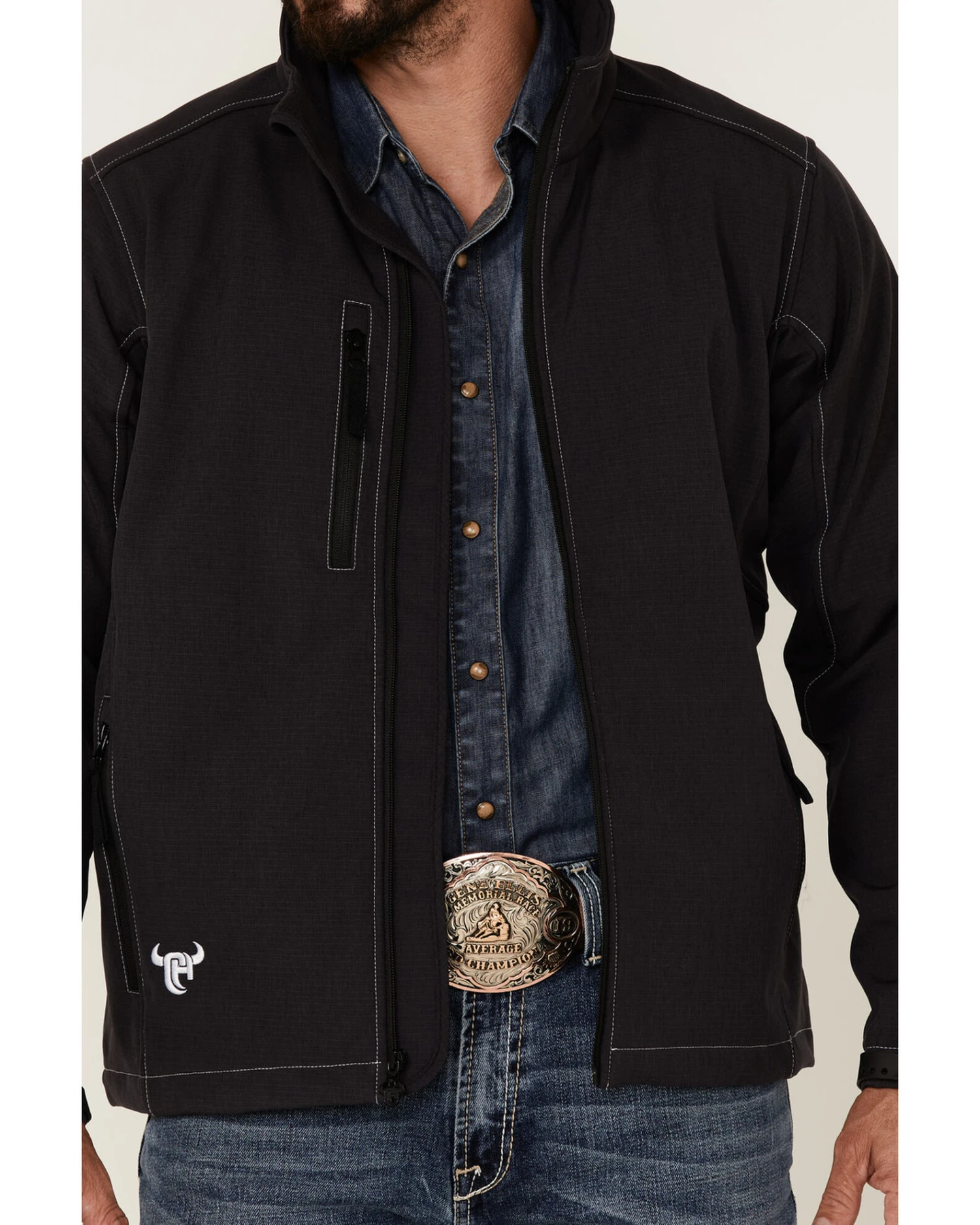 Cowboy Hardware Men's Barbwire Stitched Zip-Front Poly Shell Jacket