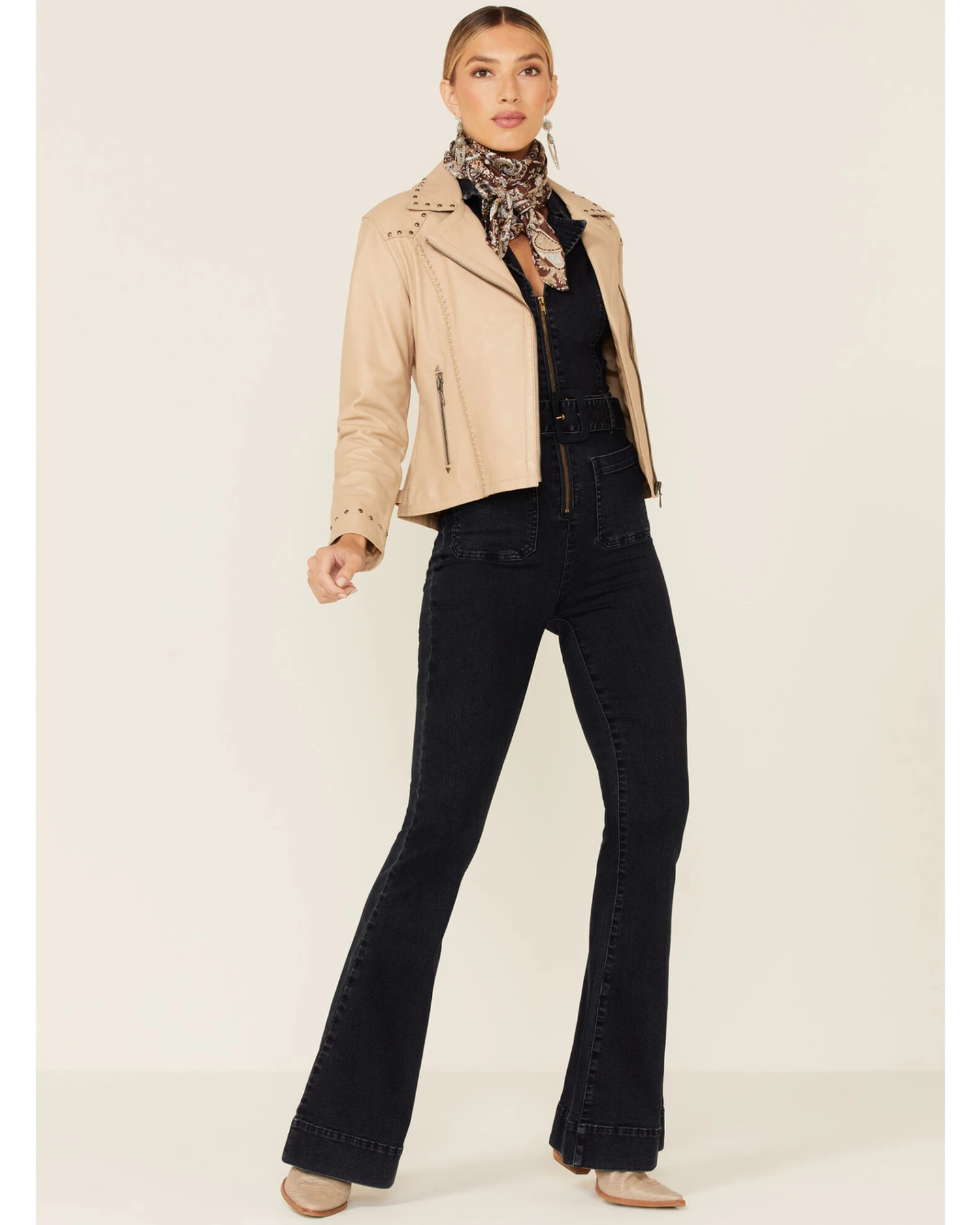 Cripple Creek Women's Studded Lamb Nappa Zip-Front Leather Jacket - Image 3