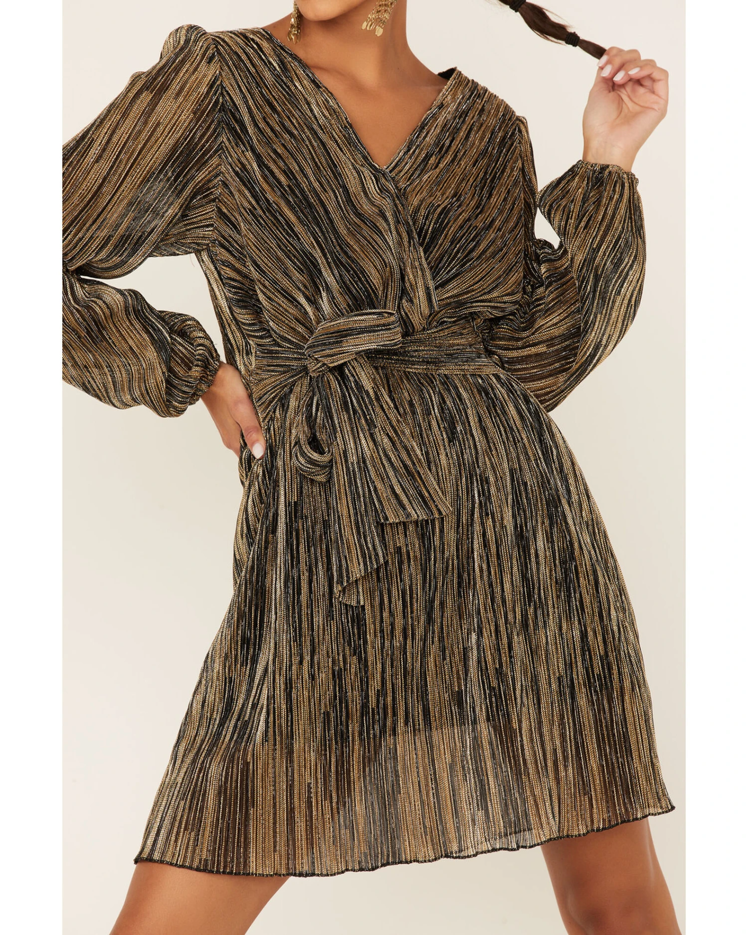 Molly Bracken Women's Pleated Metallic Wrap Dress