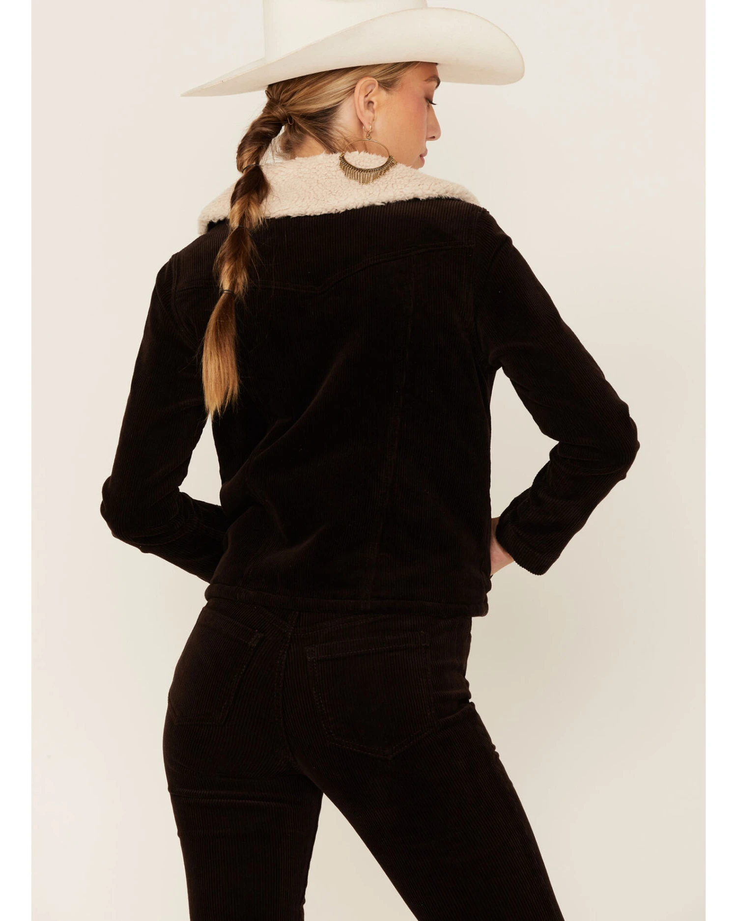 Shyanne Women's Dark Brown Cord Sherpa Button-Front Moto Jacket - Image 2