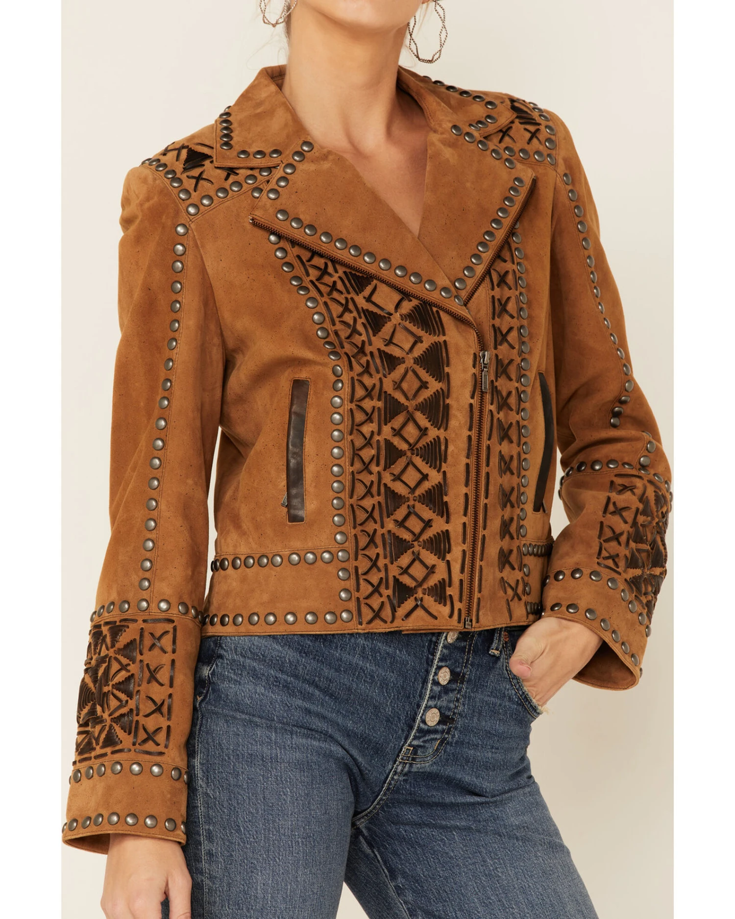 Double D Ranch Women's Tramp Art Zip-Front Leather Suede Jacket - Image 3