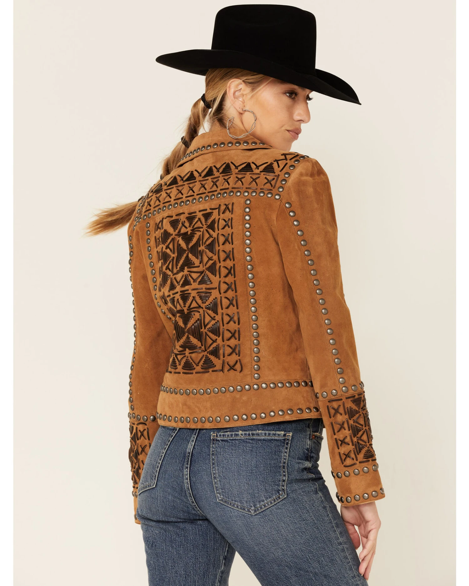 Double D Ranch Women's Tramp Art Zip-Front Leather Suede Jacket - Image 2