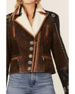 Double D Ranchwear Women's Sherpa Trim Leather Cave Basin Jacket