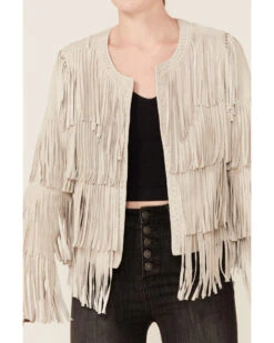 Idyllwind Women's Off White Leather Braziel Tiered All Over Fringe Jacket