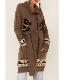 Stetson Women's Horse Motif Belted Knit Wool Blend Cardigan
