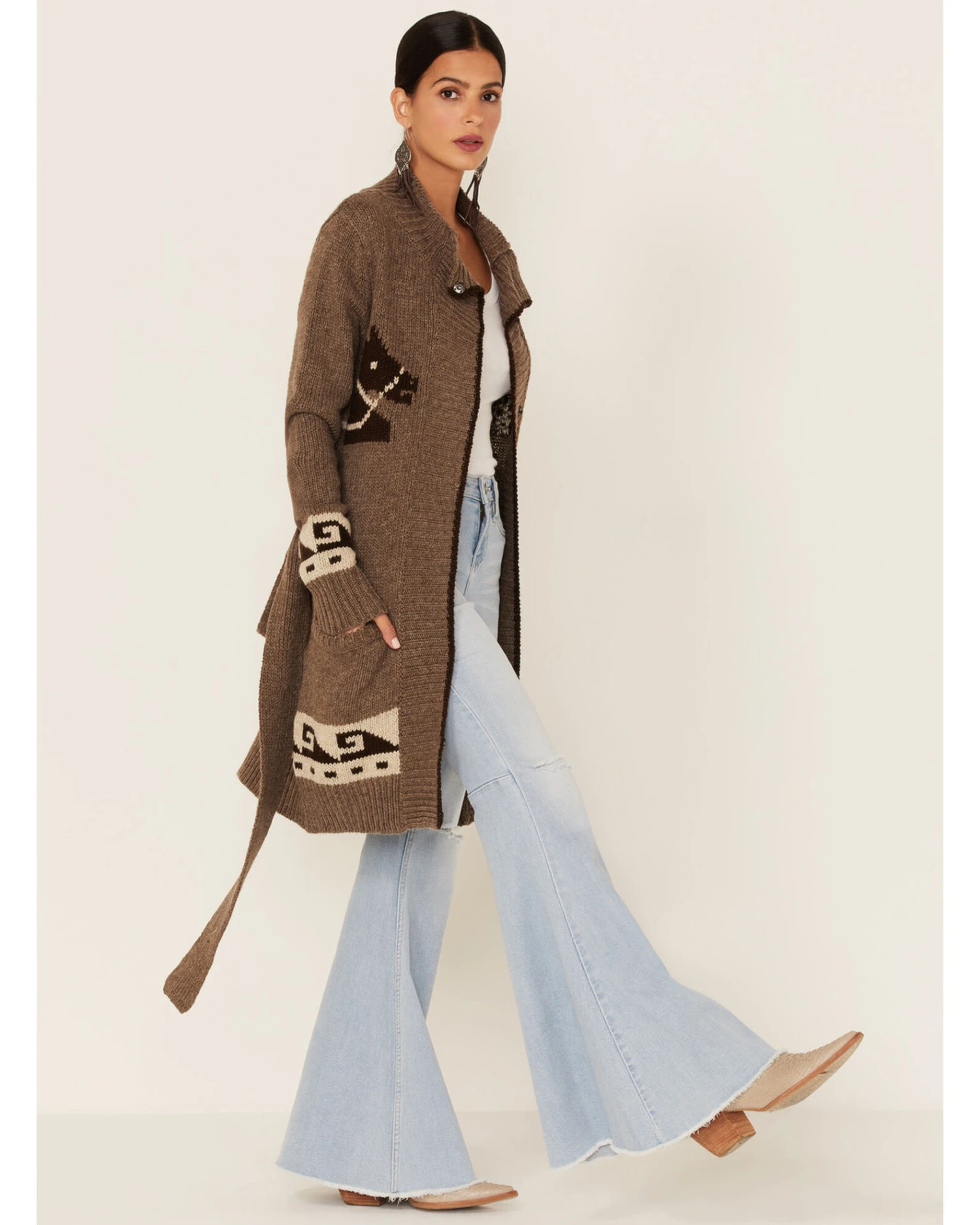 Stetson Women's Horse Motif Belted Knit Wool Blend Cardigan - Image 2