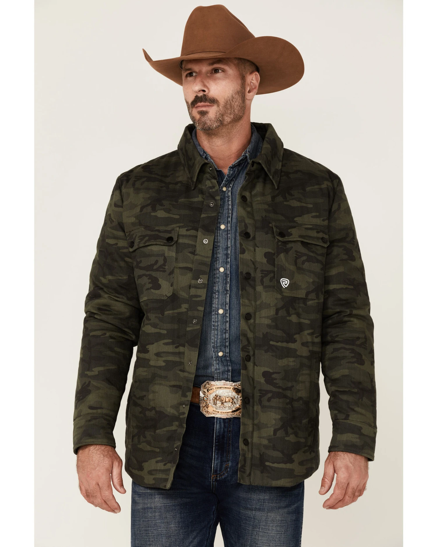 Rock & Roll Denim Men's Camo Print Twill Puffer Snap-Down Shirt Jacket - Image 2