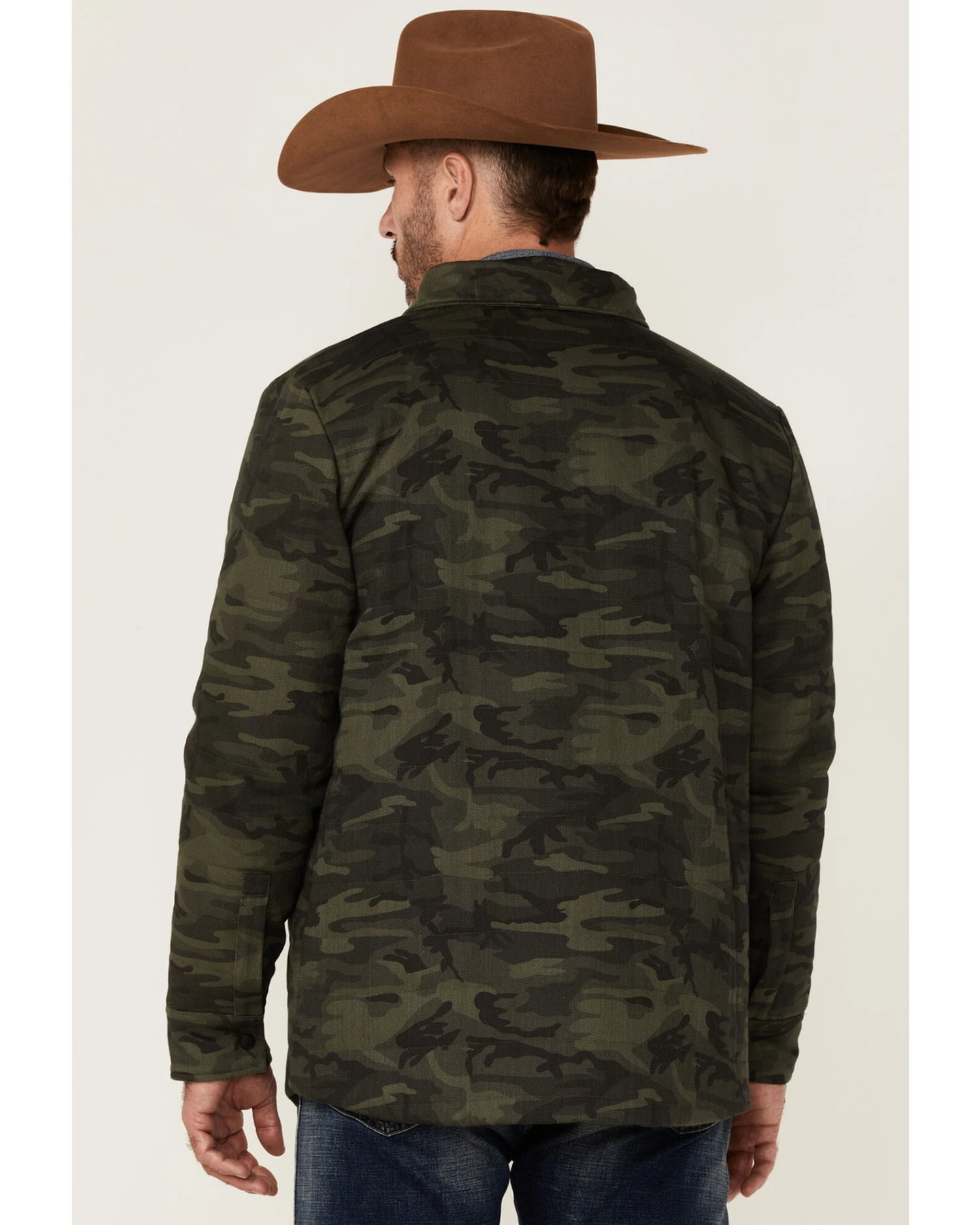 Rock & Roll Denim Men's Camo Print Twill Puffer Snap-Down Shirt Jacket