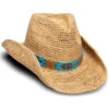 Nikki Beach Women's Natural Mazatlan Crochet Raffia Straw Western Hat