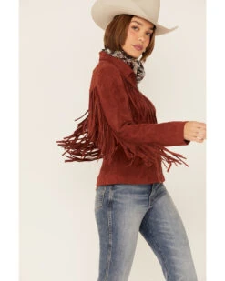 Fornia Women's Stone Fringe Front Zip-Front Moto Jacket