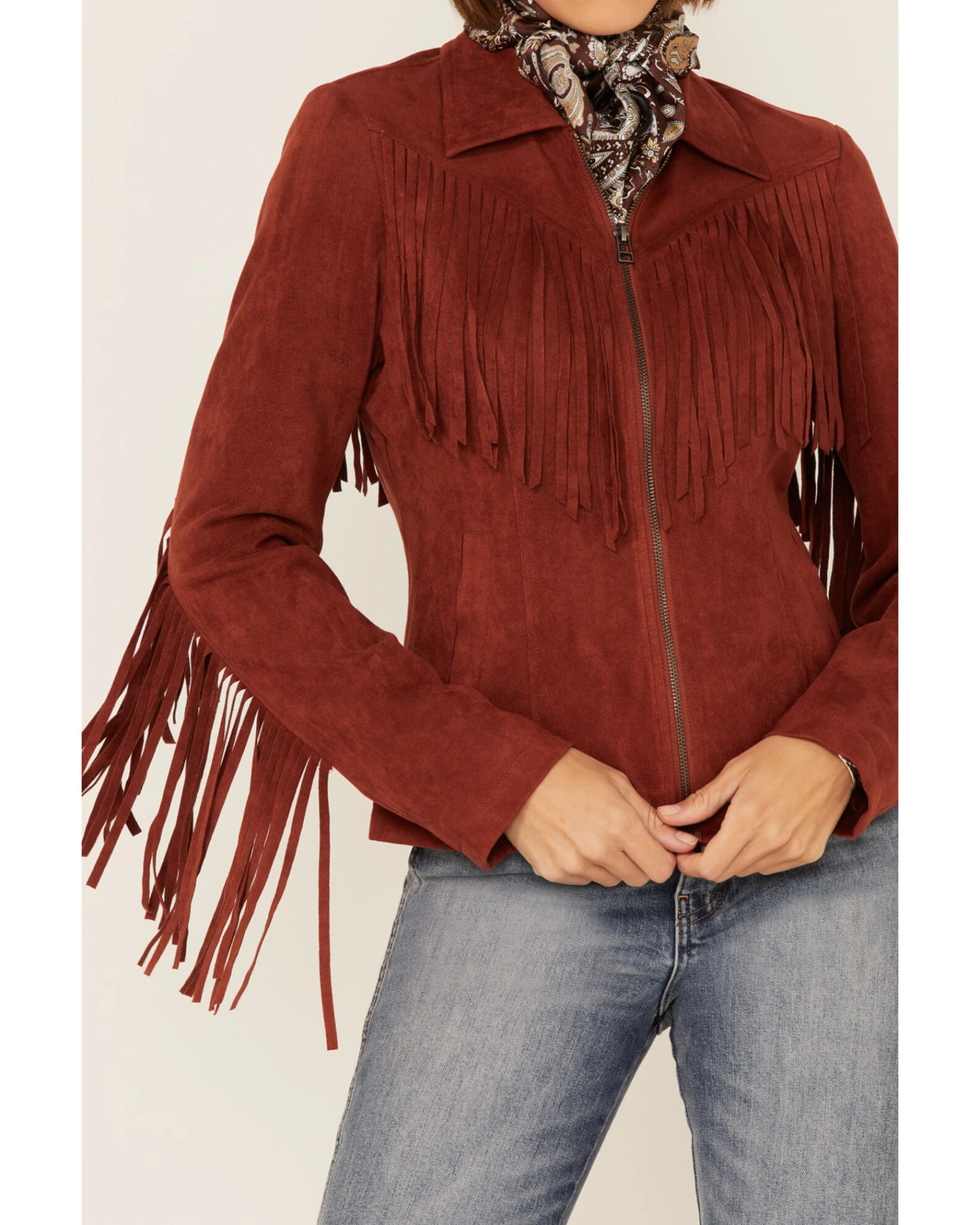 Fornia Women's Stone Fringe Front Zip-Front Moto Jacket - Image 4