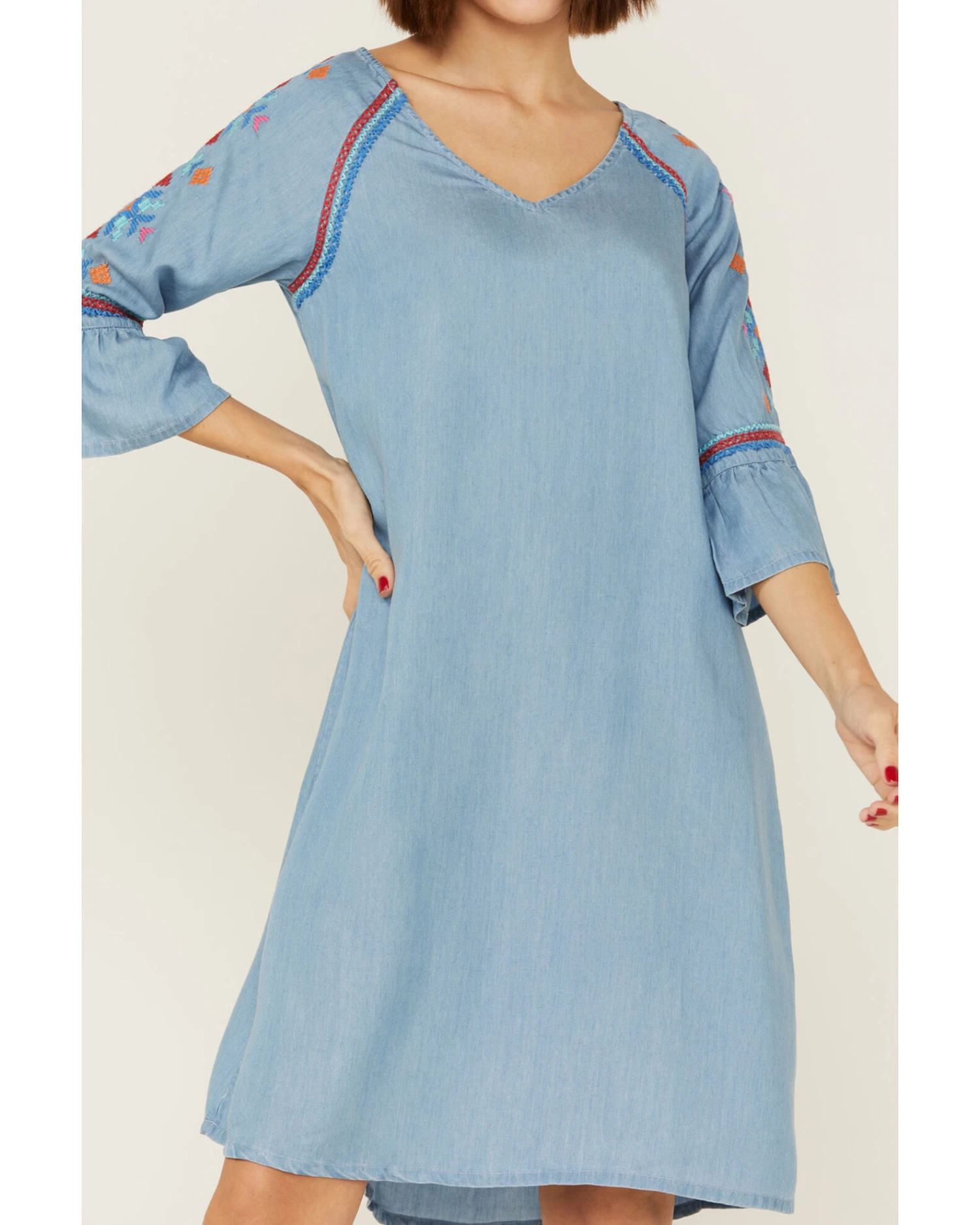 Roper Women's Southwestern Embroidered Bell Sleeve Denim Dress - Image 3