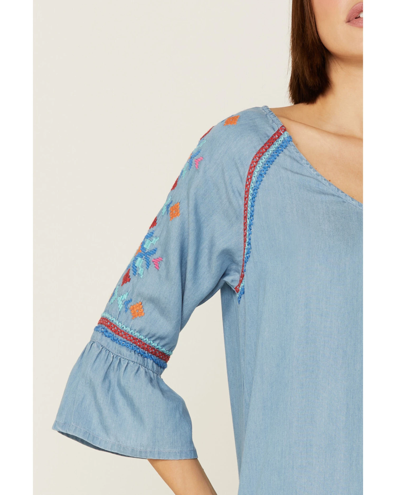 Roper Women's Southwestern Embroidered Bell Sleeve Denim Dress - Image 2