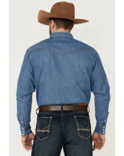 Blue Ranchwear Men's Long Sleeve Pearl Snap Heavy Western Denim Shirt