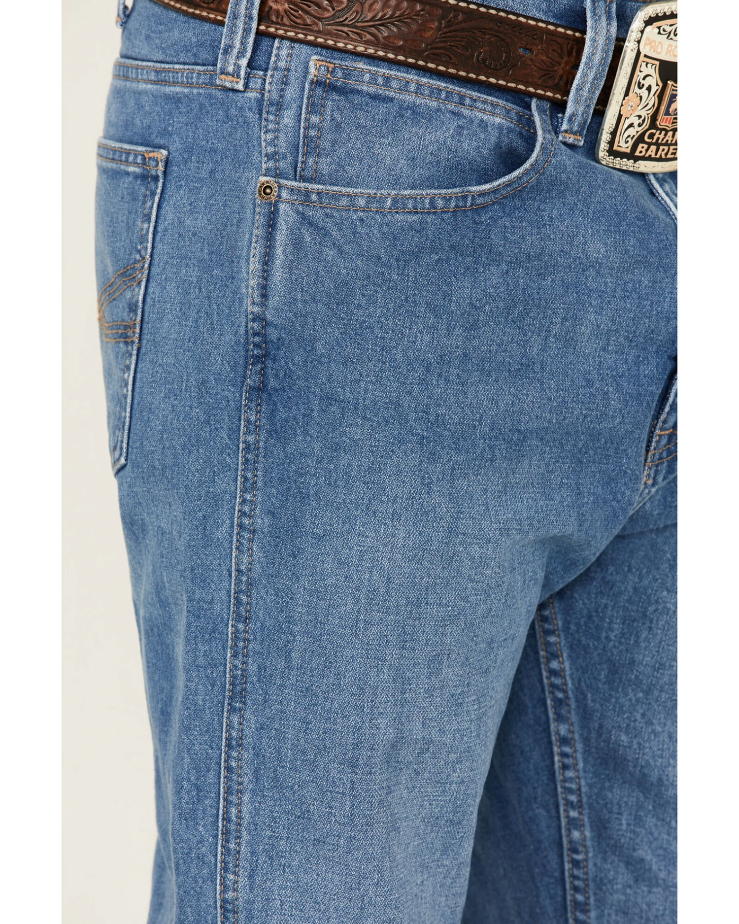 Blue Ranchwear Men's Bronc Rider Light Medium Wash Rigid Regular Straight Jeans - Image 3