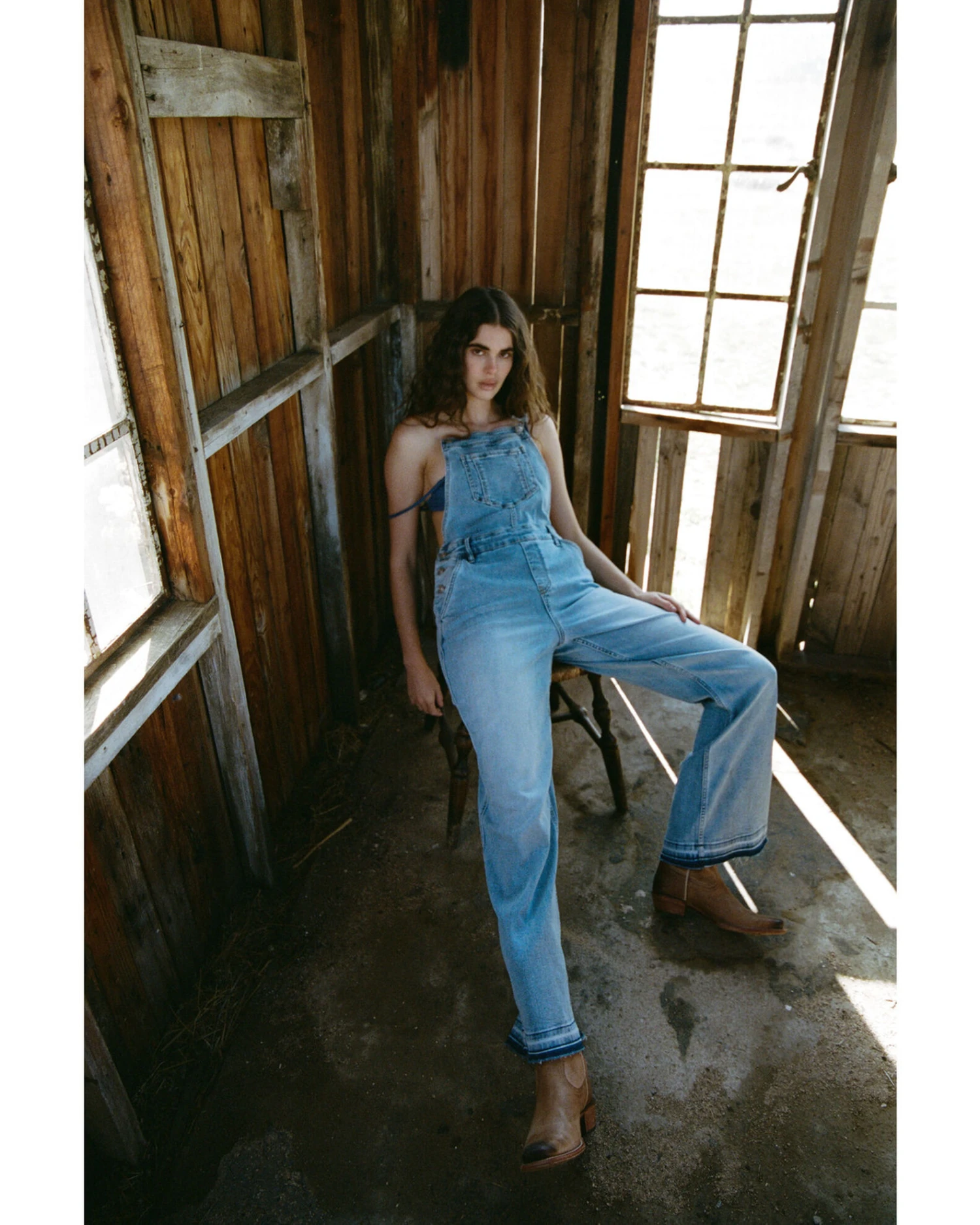 Cleo + Wolf Women's Relaxed Release Hem Denim Overalls