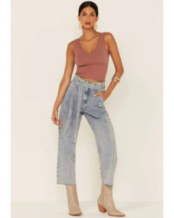 Wishlist Women's Acid Wash Tie Waist High Rise Jeans