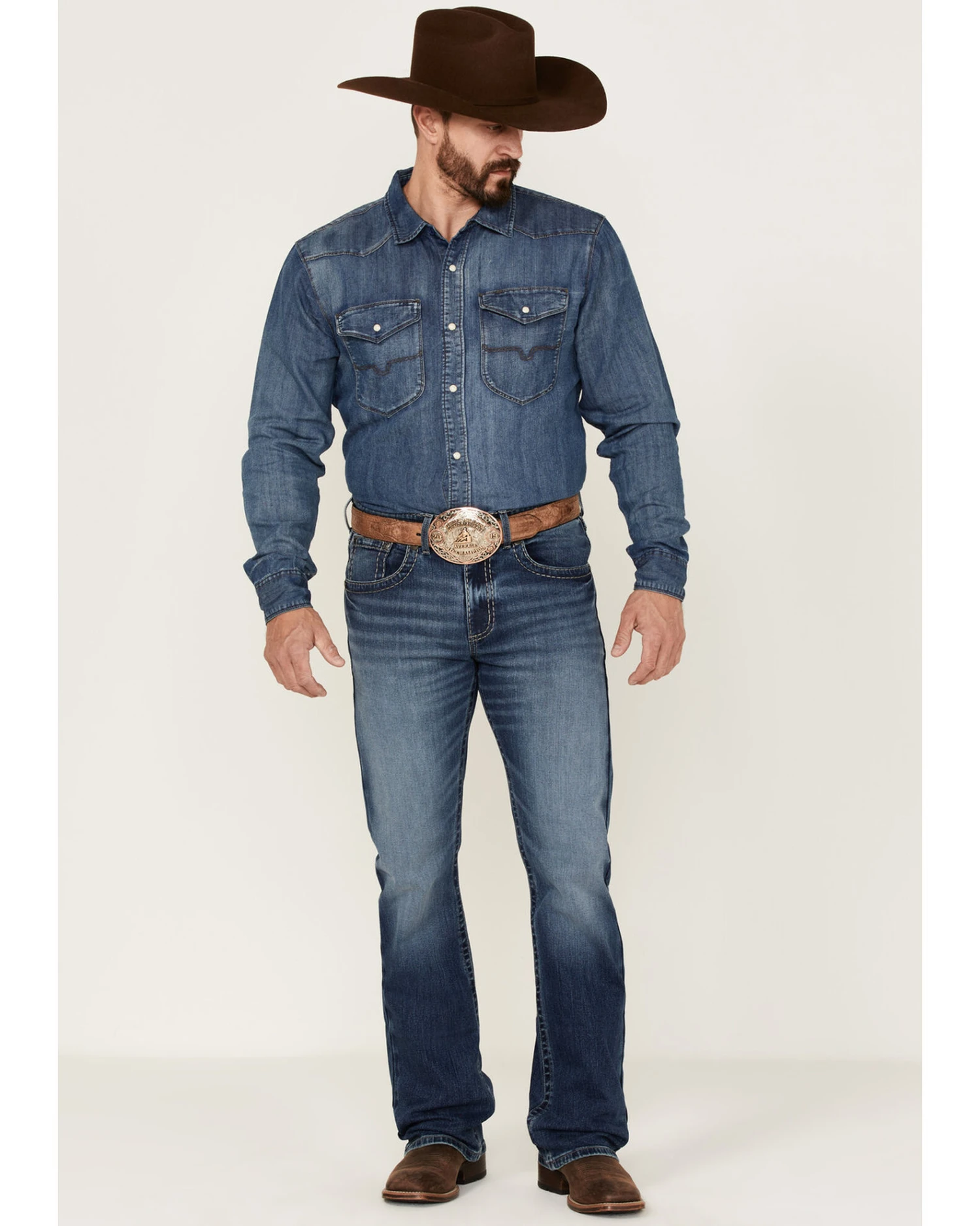 Rock 47 By Wrangler Men's Edmond Medium Wash Stretch Slim Bootcut Jeans - Image 3