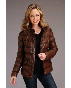 Stetson Women's Antique Snap-Front Quilted Leather Jacket