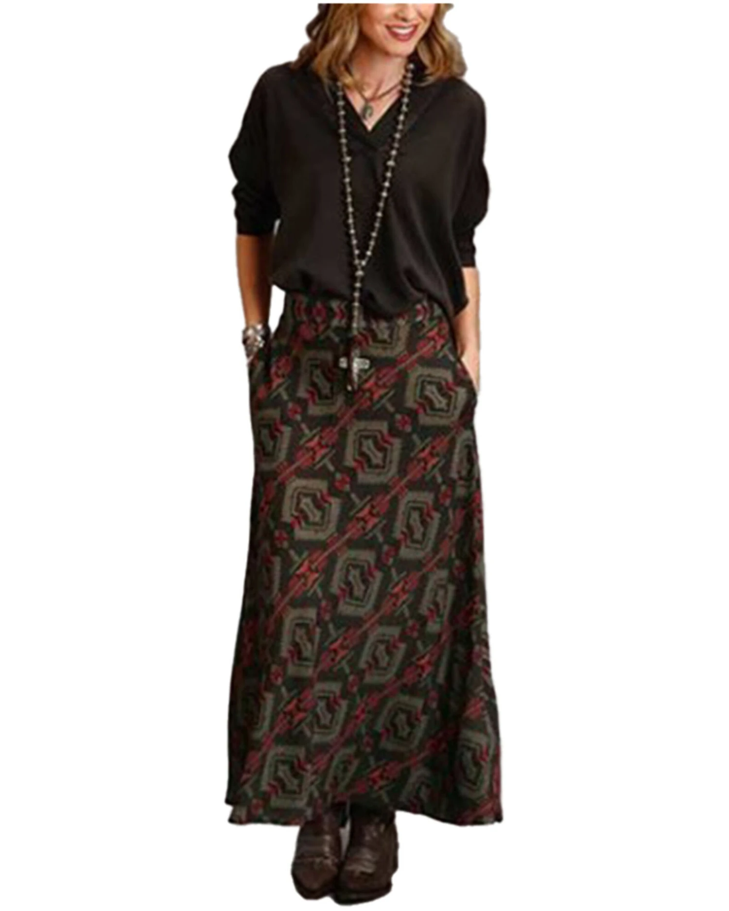 Stetson Women's Rayon Challis Blanket Print Long Cut Skirt - Image 2