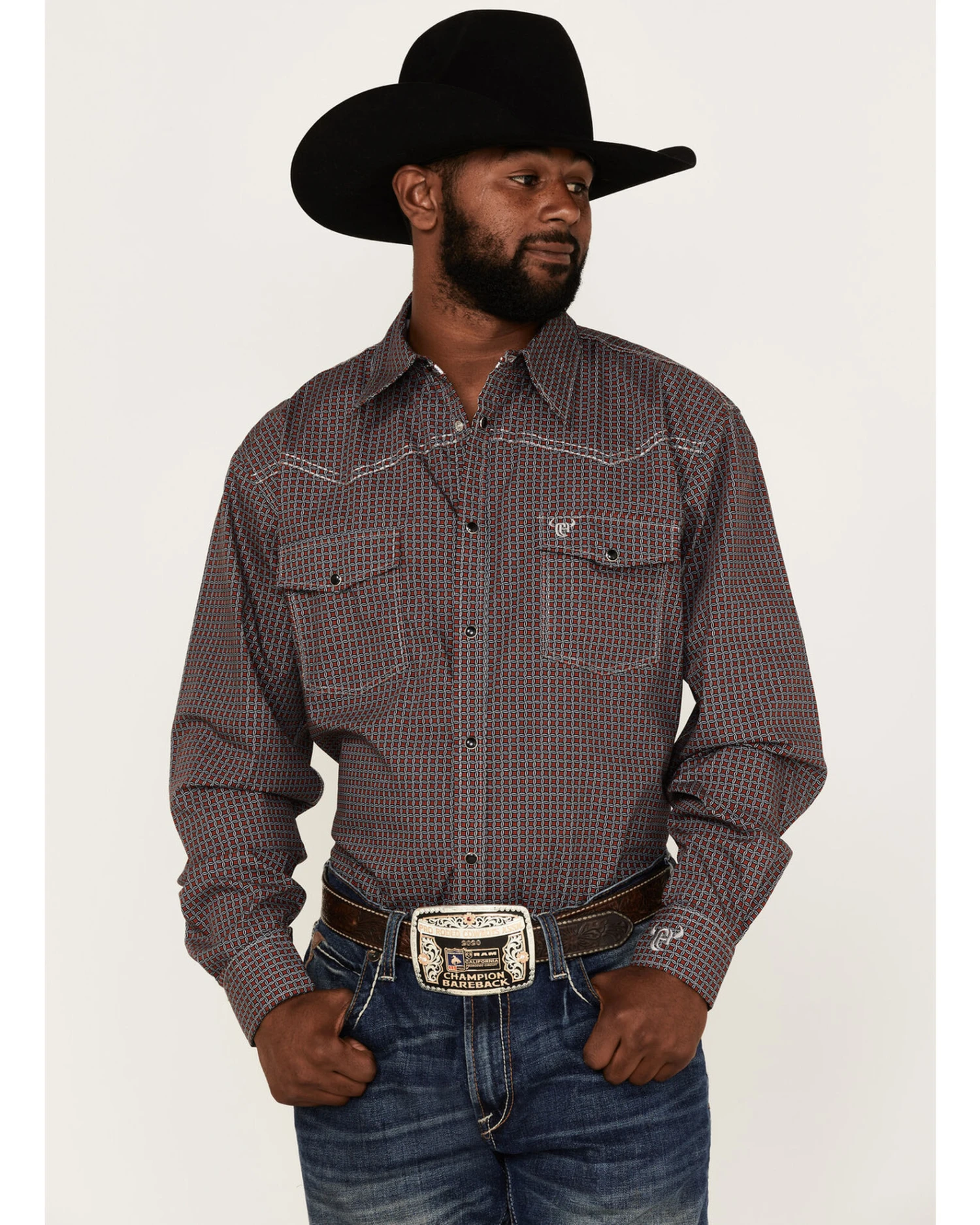 Cowboy Hardware Men's Wavy Square Geo Print Western Shirt - Image 2