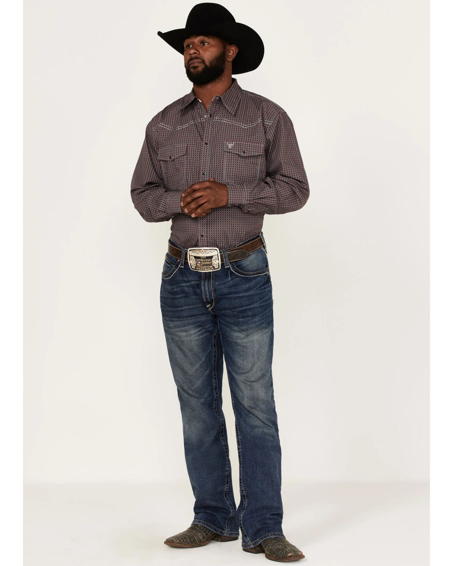 Cowboy Hardware Men's Wavy Square Geo Print Western Shirt - Image 3