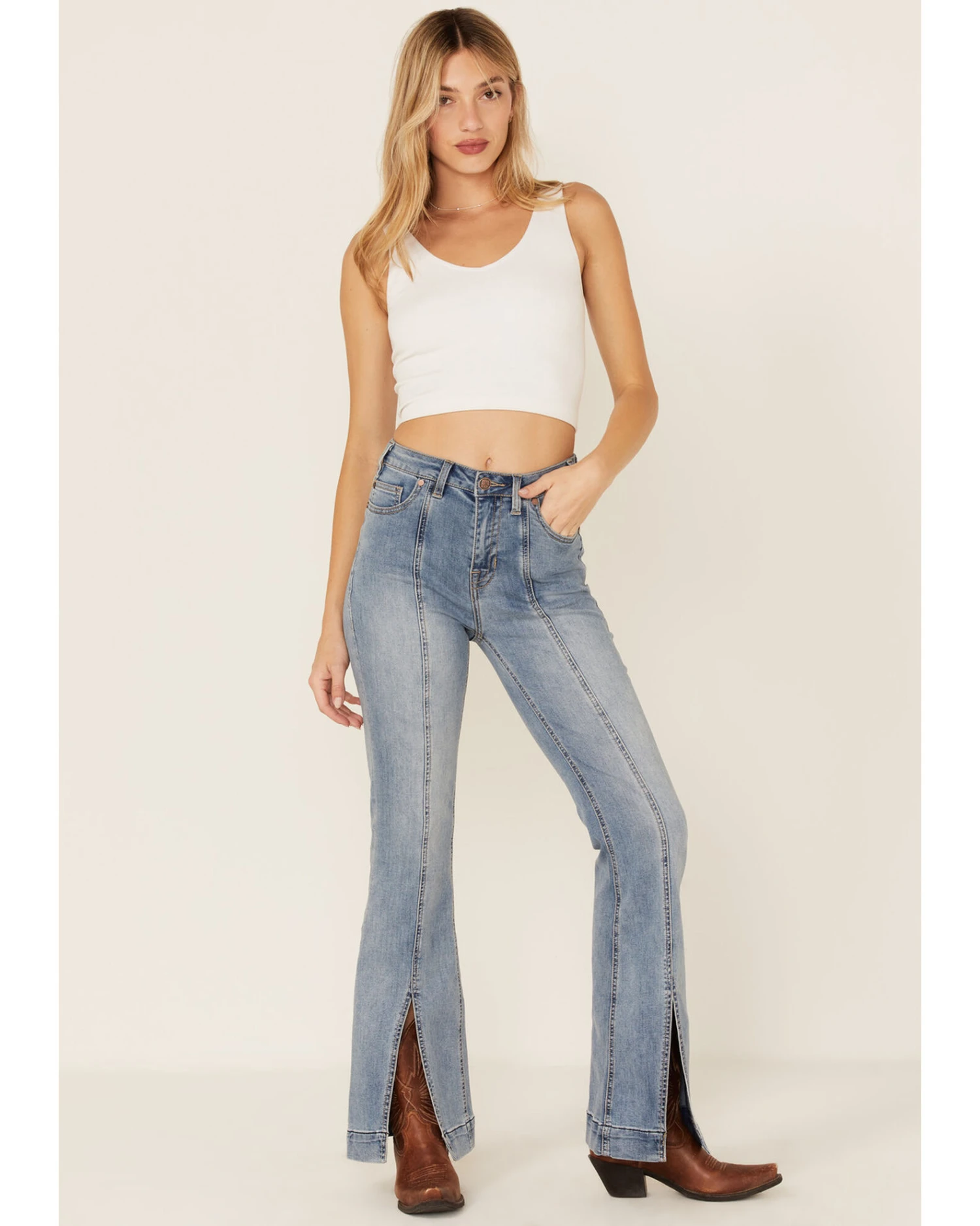 Rock & Roll Denim Women's Slit Front Trouser Jeans - Image 3