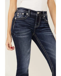 Miss Me Women's Mid Rise Rhinestone Embroidered Bootcut Jeans