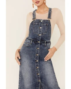 Billy T Women's Button Front Denim Midi Jumper Dress