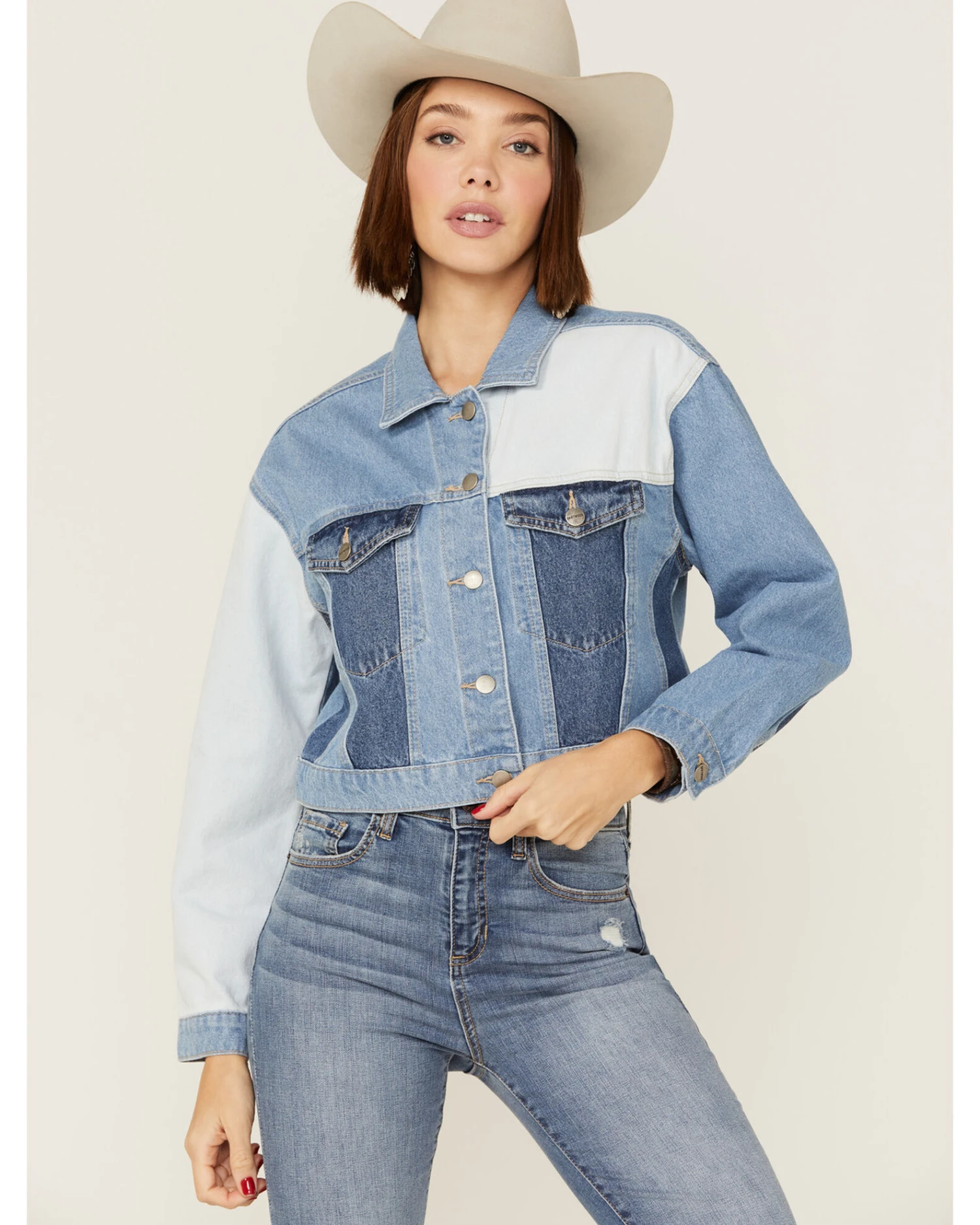 Driftwood Women's Colorblock Cropped Denim Jean Jacket - Image 4