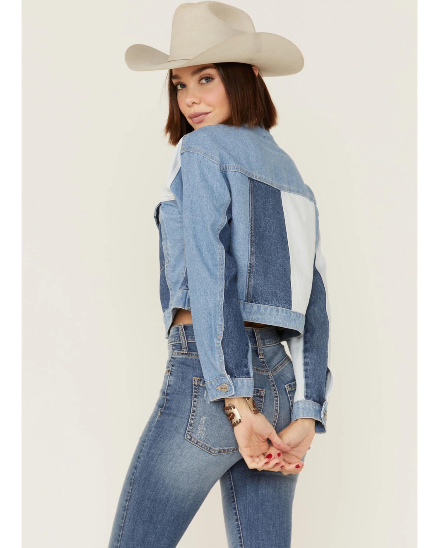 Driftwood Women's Colorblock Cropped Denim Jean Jacket - Image 3