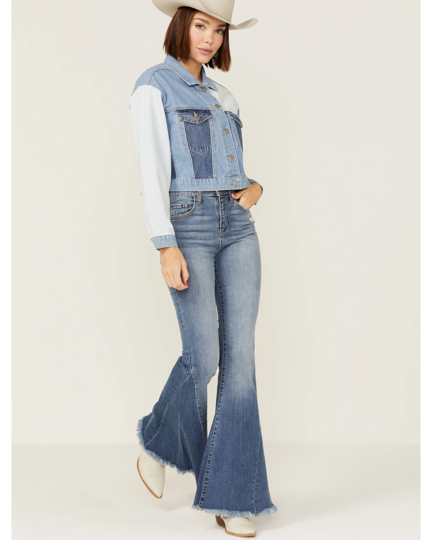 Driftwood Women's Colorblock Cropped Denim Jean Jacket - Image 2