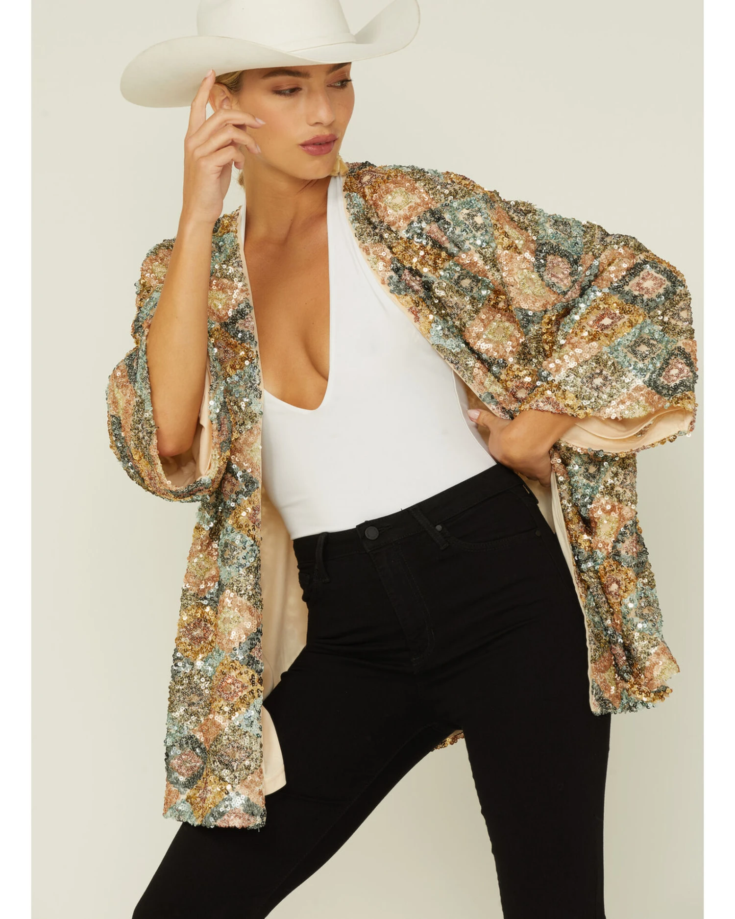 By Together Women's Long Sleeve Sequin Cardigan