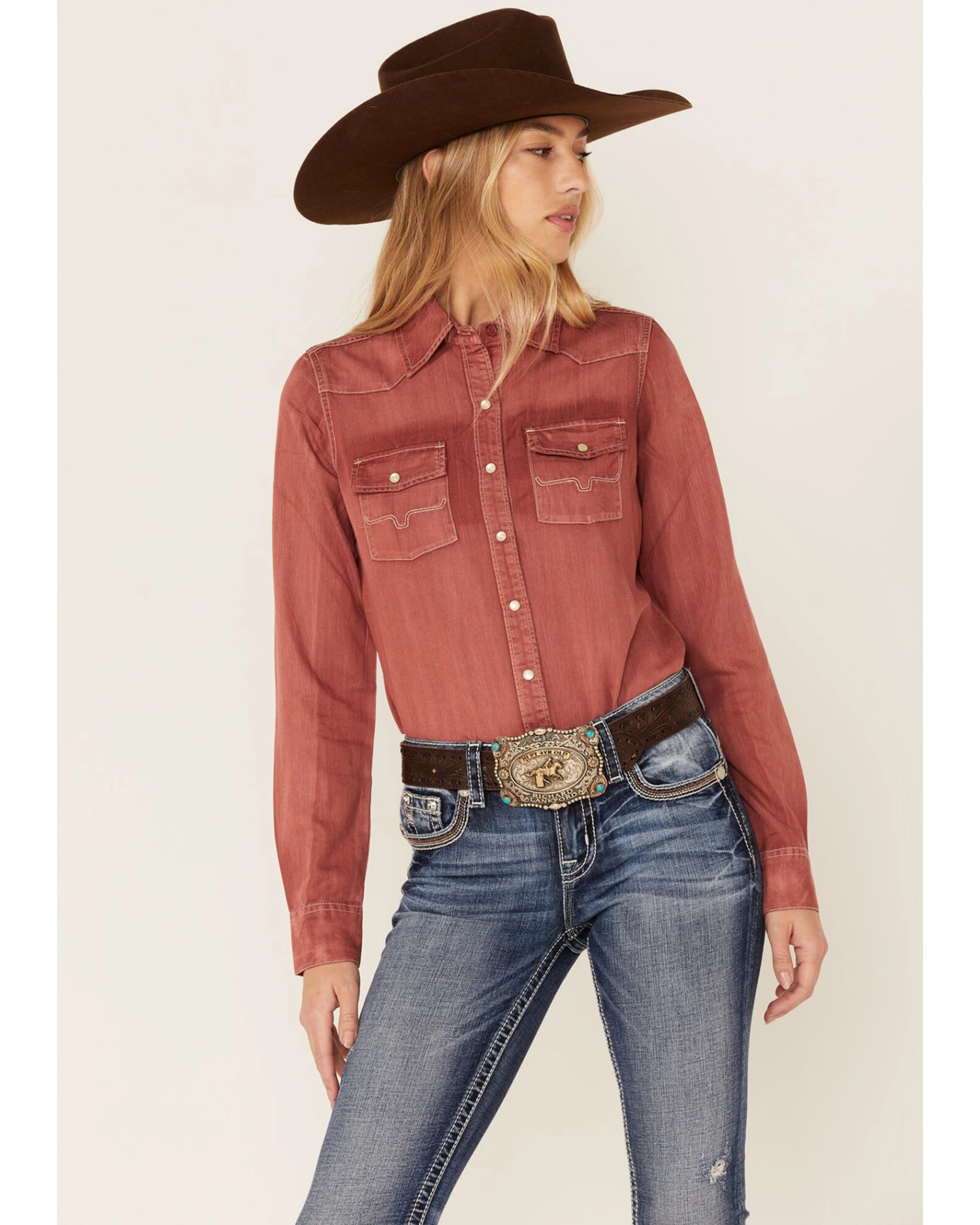 Kimes Ranch Women's Kaycee Denim Long Sleeve Pearl Snap Western Core Shirt - Image 2