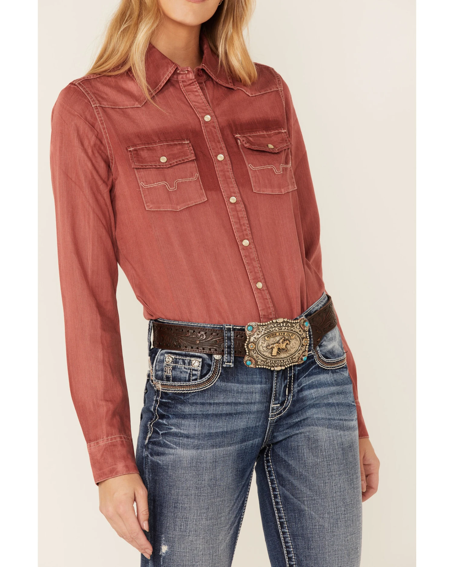 Kimes Ranch Women's Kaycee Denim Long Sleeve Pearl Snap Western Core Shirt