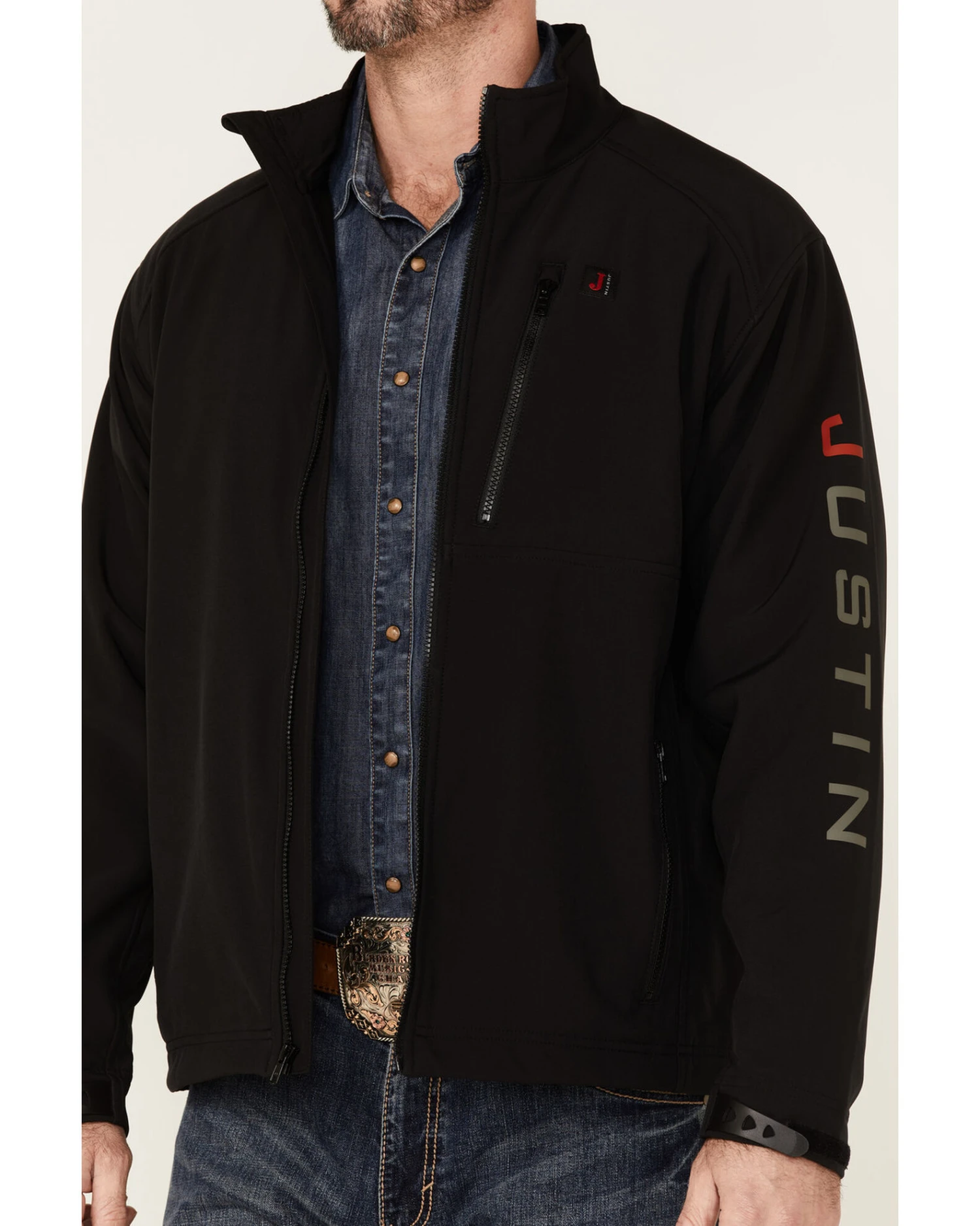 Justin Men's Solid Stillwater Logo Sleeve Zip-Front Fleece Jacket - Image 3